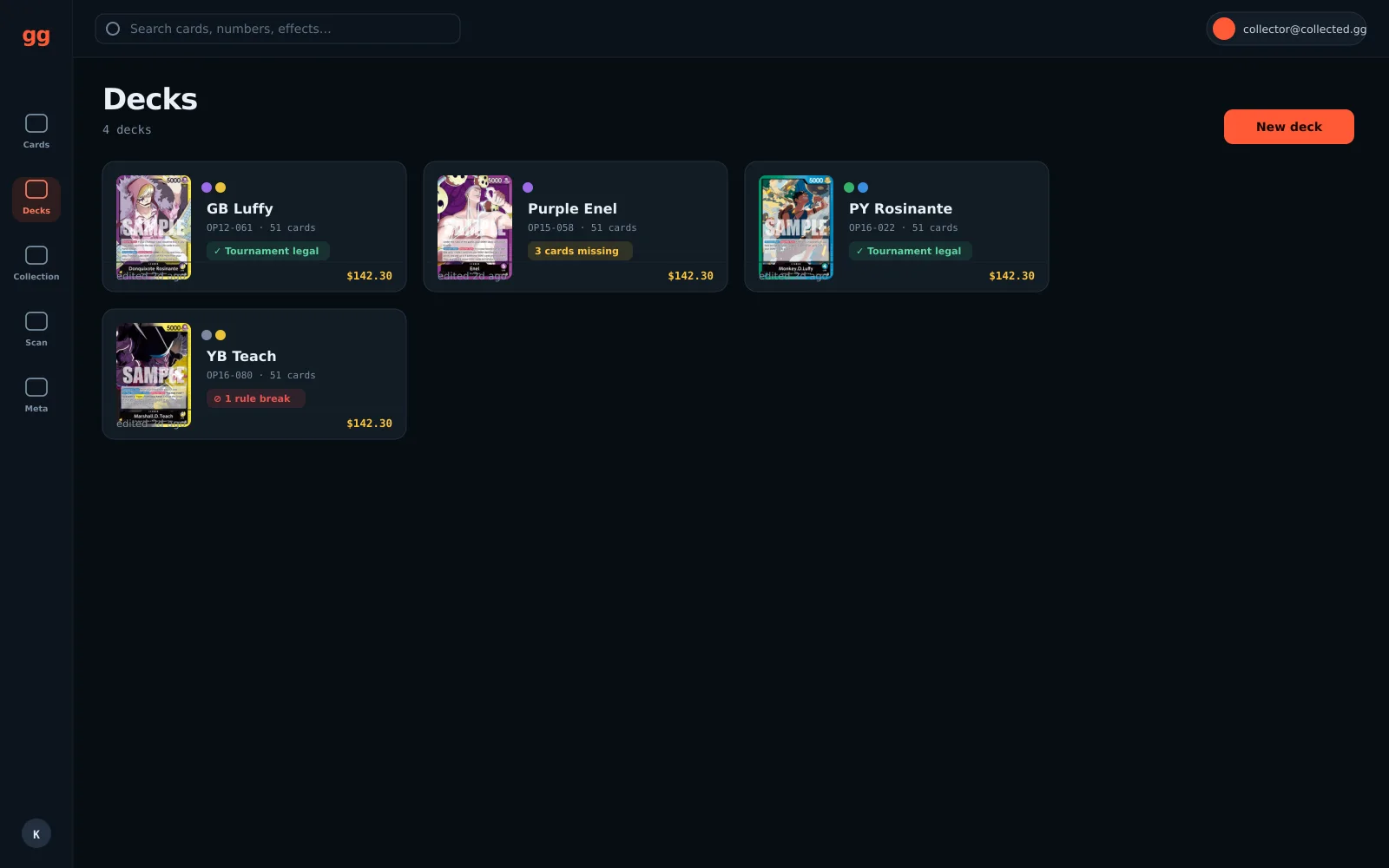 Deck builder screen