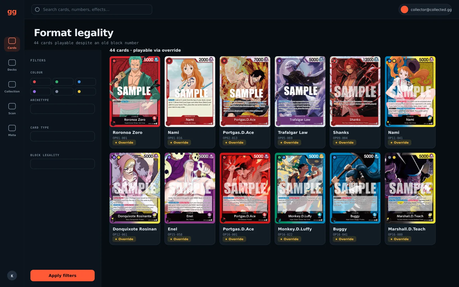 Format legality screen